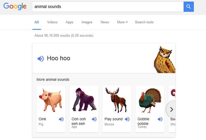 Google隐藏的新功能：只要输入animal noises、animal sounds就能听到动物叫声